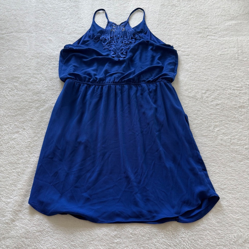 Bisou Bisou Dress Women 12 Royal Blue Lace Back Sleeveless Blouson Cocktail